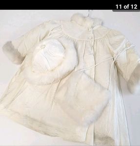 Vintage Dani England Cream Coat Hat Hand Muff Set Size 3 Years